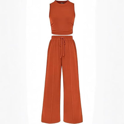 Trousers Elastic Waist Loose-fitting Sleeveless Shirt Suit
