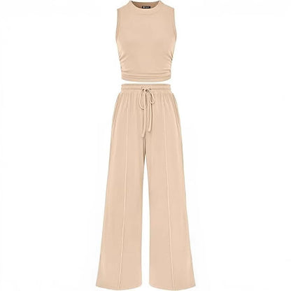 Trousers Elastic Waist Loose-fitting Sleeveless Shirt Suit